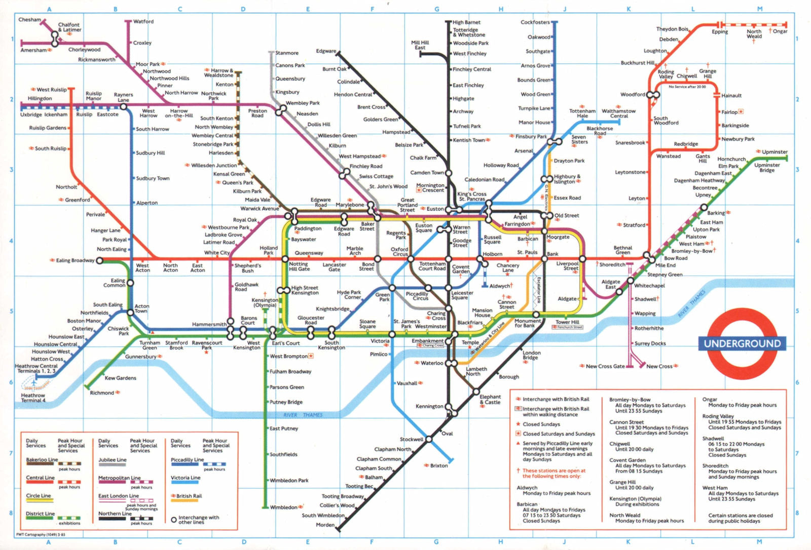 LONDON UNDERGROUND tube map. Heathrow Terminal 4 under construction. REF A 1985